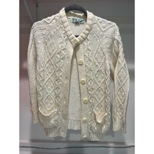 EV Ltd. Vintage 1970's Off-White Cardigan Button-Up Sweater‎ Heavy Knit